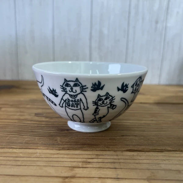 Mino ware Rice Bowl Cat Pottery