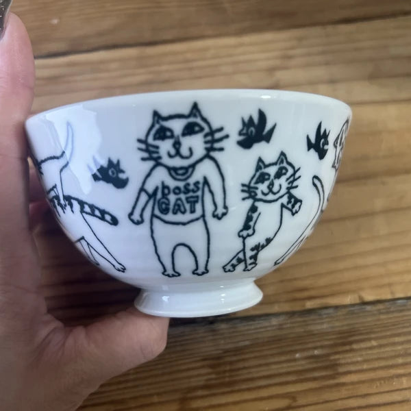 Mino ware Rice Bowl Cat Pottery